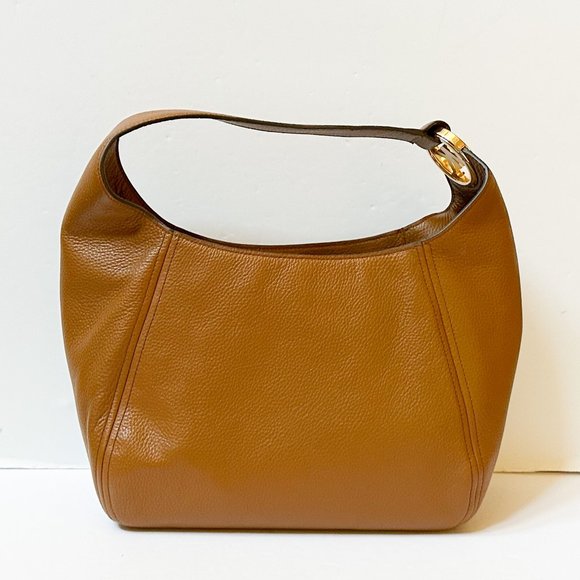 Michael Kors Fulton Large Shoulder Hobo Pebbled Leather Bag Brown - Picture 3 of 9